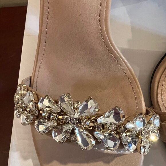 Women's Nude Block Heel Sandals w/Crystal Embellished Strap & Buckle Size 6.5 - Picture 3 of 8